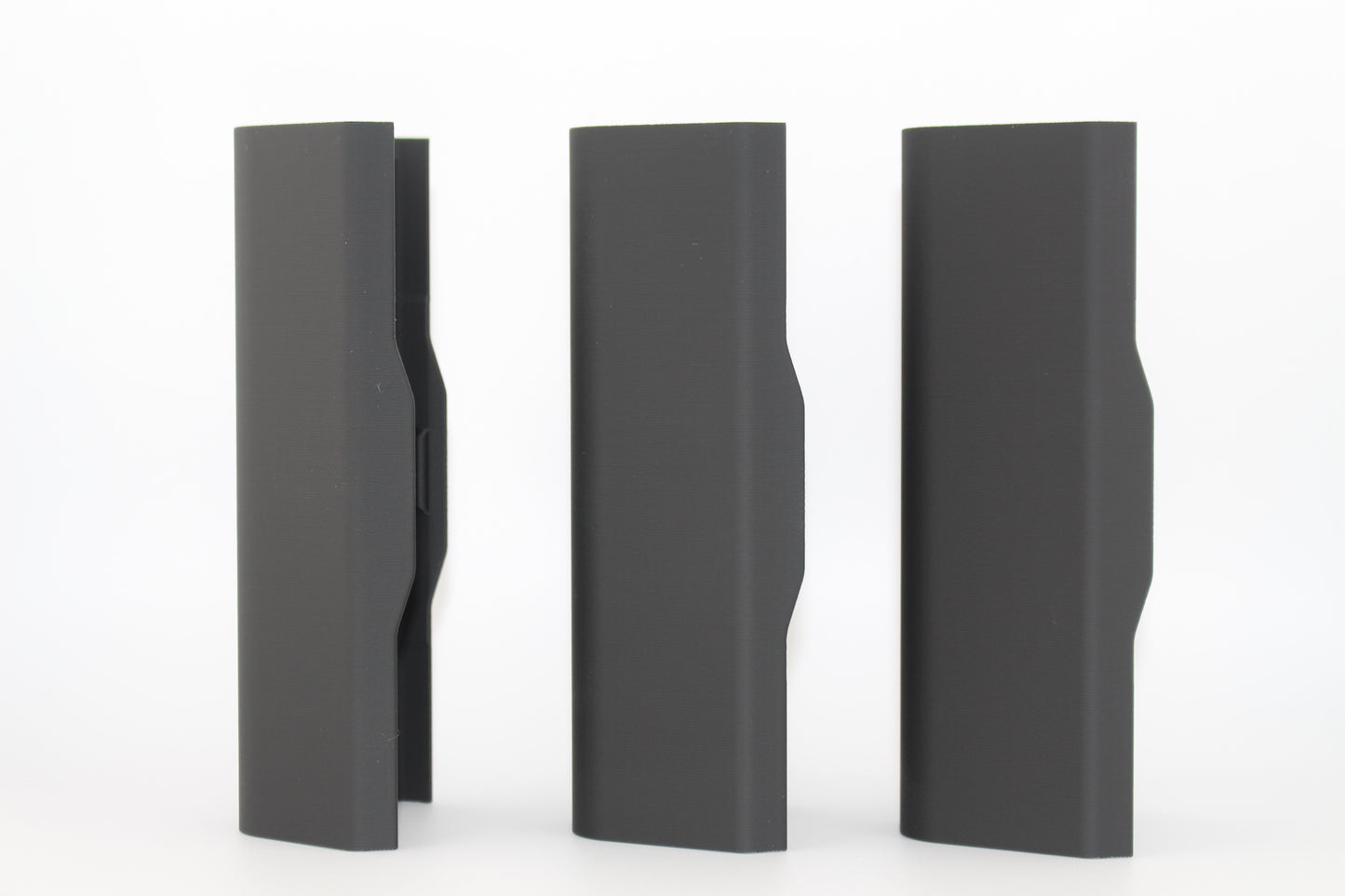 Side view of three full‑size SBA3 cheek riser inserts showing curved inner profiles in 10mm, 17mm and 20mm heights displayed vertically on white background