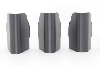 Top surfaces of three SBA5 cheek riser inserts representing 10mm, 17mm and 20mm heights displayed upright on white background
