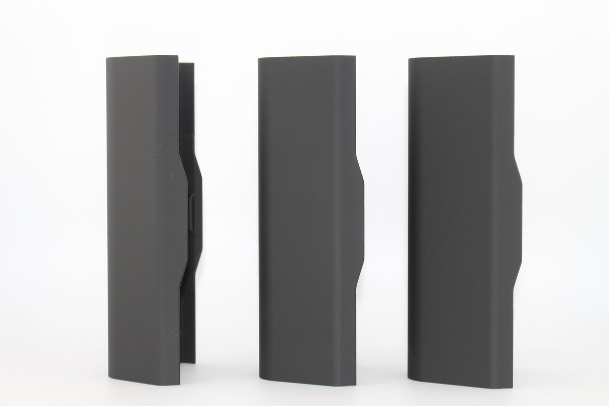 Side view of three full‑size SBA3 cheek riser inserts showing curved inner profiles in 10mm, 17mm and 20mm heights displayed vertically on white background