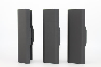 Side view of three full‑size SBA3 cheek riser inserts showing curved inner profiles in 10mm, 17mm and 20mm heights displayed vertically on white background