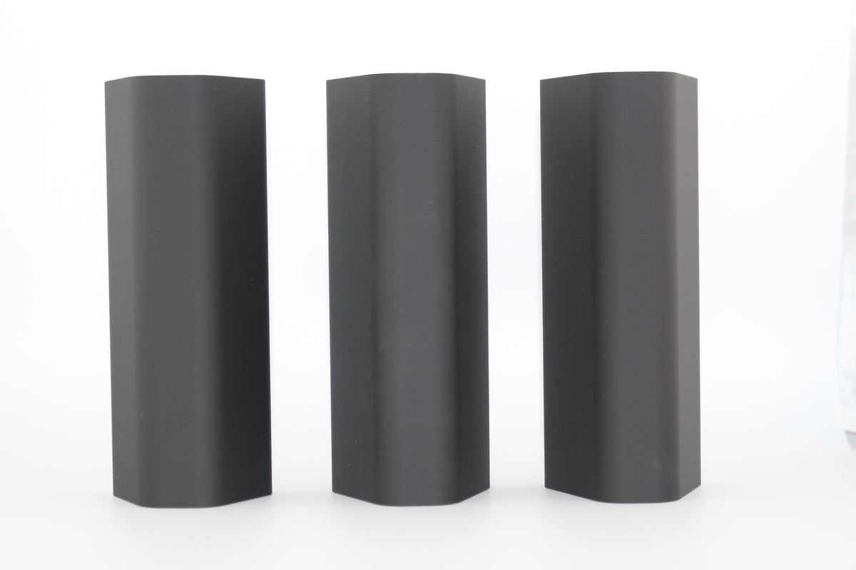 Top surfaces of three full‑size SBA3 cheek riser inserts representing 10mm, 17mm and 20mm heights displayed upright on white background